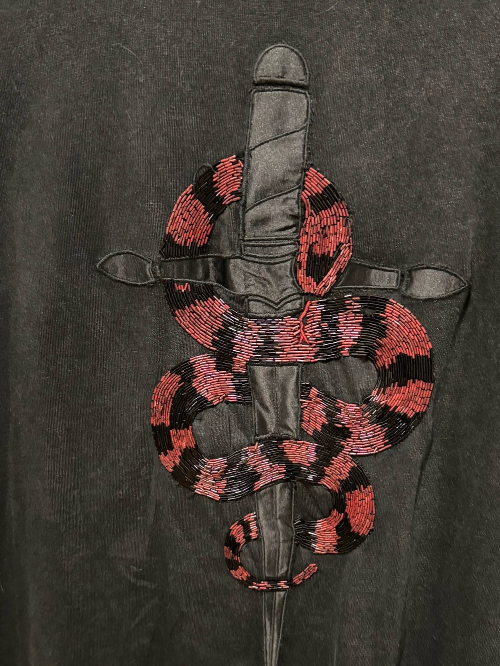 John Varvatos Black Tee with Red and Black Snake Embroidery